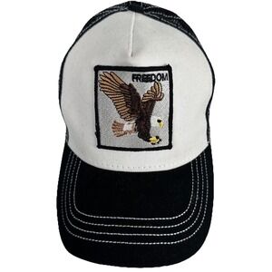 Freedom Eagle White Black Snapback Adult Cotton Polyester Trucker Hat Cap